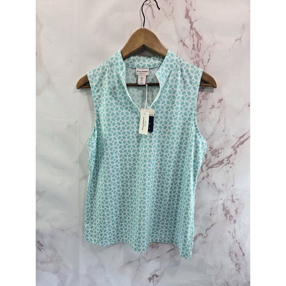 Tommy Bahama Tank Top Womens Large Blue Active White Pattern Shirt Zip - Picture 2 of 11